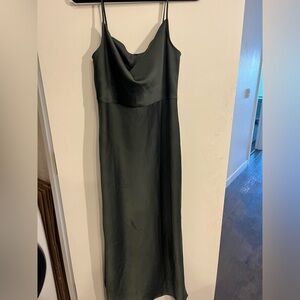 BHLDN Black Satin Slip Midi Dress